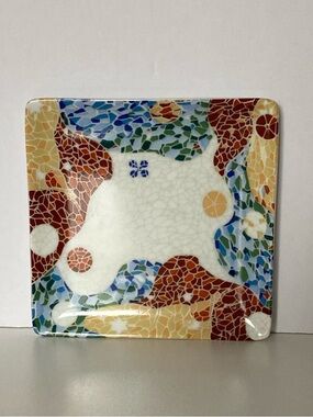 Gaudi Mosaic Trinket Dish Ceramic 3.5” Square Barcelona Art Colorful Small Dish